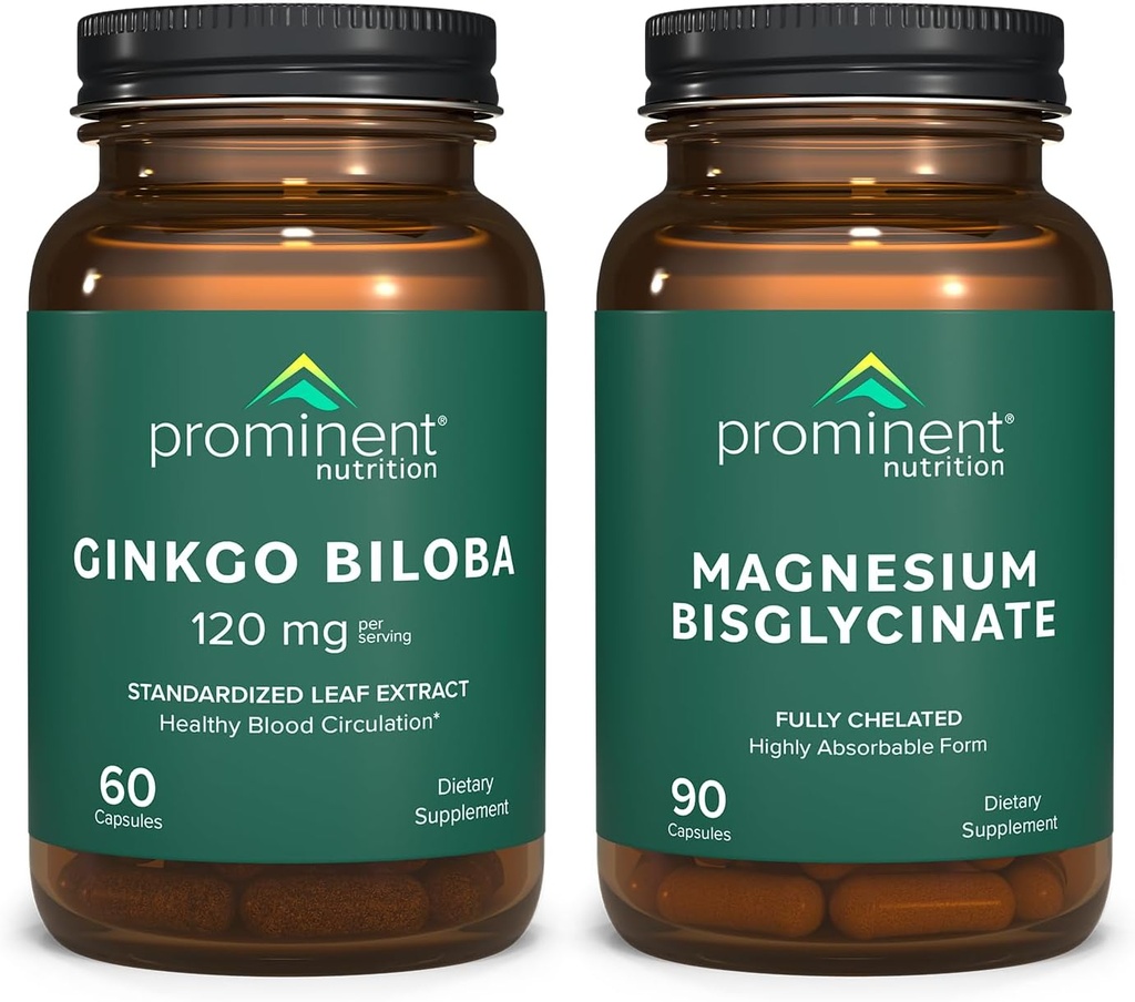 Prominent Ernæring Kognitiv Helse Støtte Bundle - Ginkgo Biloba Supplement & Magnesium Bisglicinat Supplement