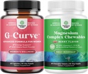 Bundle av G-Curve Butt & Bryst Enhancement med så Palmetto Extract Horny Goat Weed for kvinner og sukkerfri magnesiumglycinate Chewable med Taurate & Citrate Complex Plus vitaminer D3 B6 & C