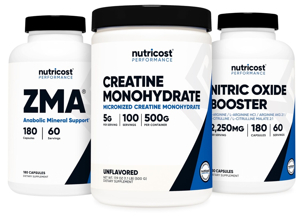 Nutricost Creatine 500 gram, nitric oksid 180 kapsler og ZMA 180 kapsler Bundle