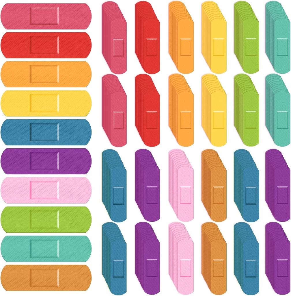 Lounsweer 600 stk Barn Bandages bulk Vanntett pustende bånd Neon fargerike fleksible bands sorterte farger fleksibel beskyttelse sårpleie Scrapes og lett skjære