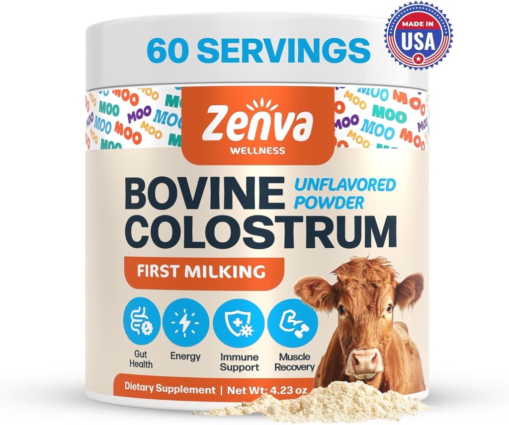 Colostrum Supplement Bovine Colostrum for mennesker 100% ren grass Fed, Supergut Helse & Immun Support, 50% IgG, Unflavored, Calostro Bovino para Adultos Organico 60 Serverer pulver