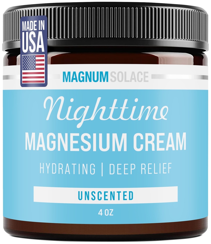 Magnum Solace Magnesium Lotion - Hydrating Nighttime Creme Påfør på ben, armer eller bryst - Topical Kloride USA Laget og trygt for barn (Uscented)