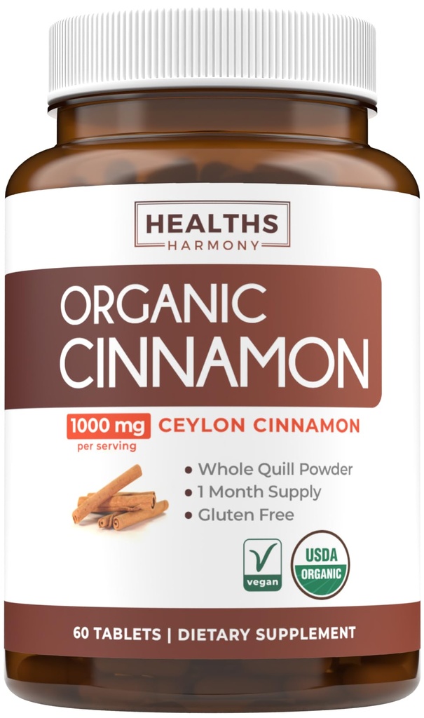 USDA Organic Ceylon Cinnamon piller - høy potens Ceylon kanel Supplement med 1000 mg per servering for full kropp antioksidant støtte - Vegansk ikke-GMO cGMP laget og Lab verifisert (1 måneds forsyning)