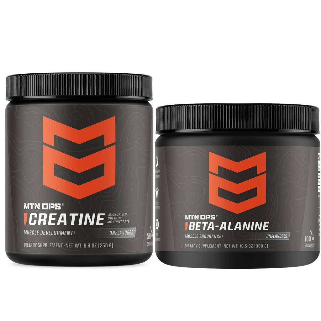 MTN OPS Kreatin Monohydrat & Beta Alanine ytelsesstack - styrke, kraft og muskulær utholdenhetsstøtte - Pre Workout & Trening Recovery Bundle