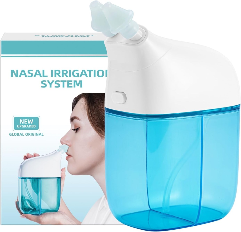 Nasal irrigasjonssystem, Nasal rengjøringsmaskin, Sinus rengjøringsmaskin, Sinus rengjøringsmaskin med vanntank og avfallssamlingstank - Nose Cleaner for Sinus,Sinus voksen, Allergi relief - Blå
