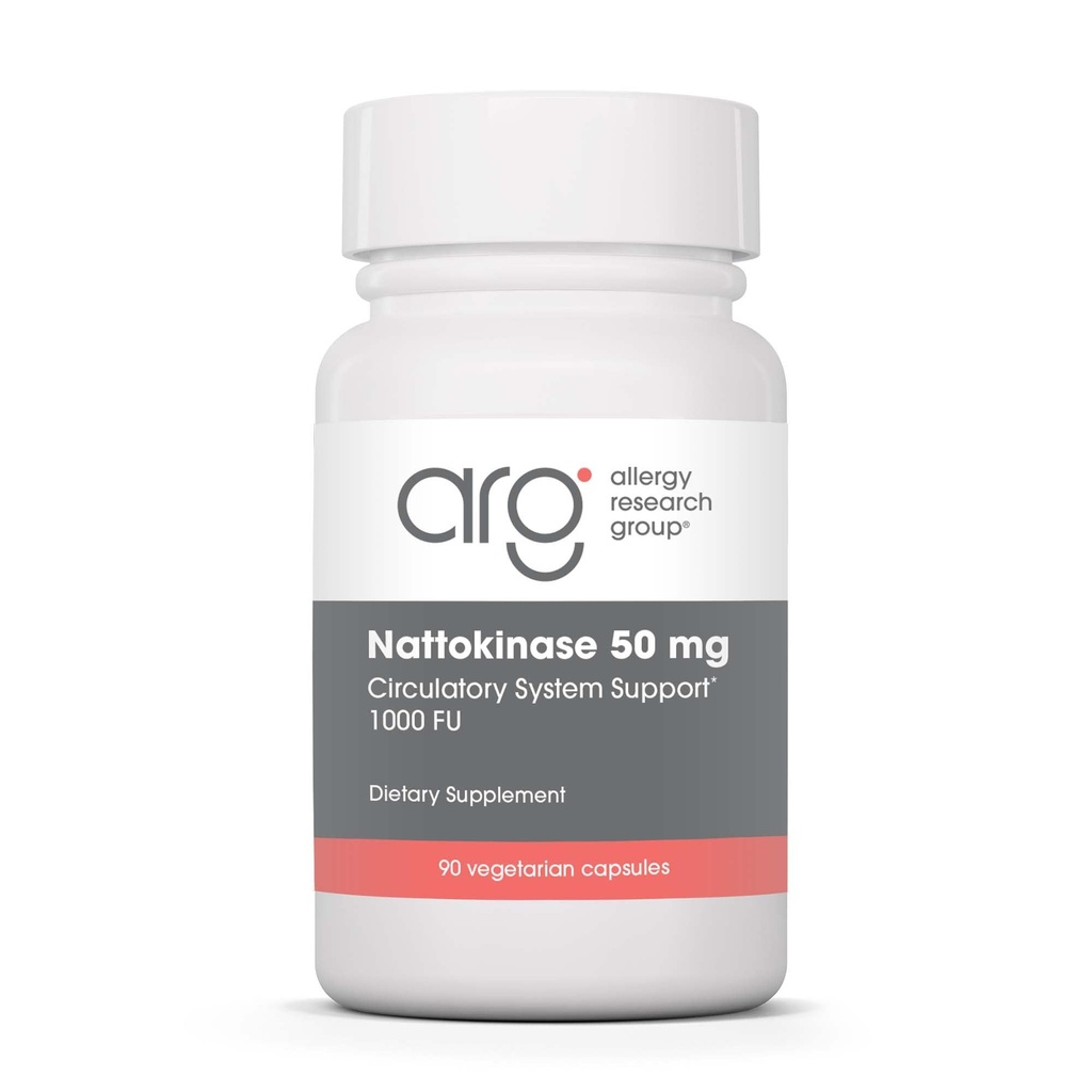 Allergi forskning gruppe Nattokinase 50mg Supplement - renset og innkapslet Nattokinase, avledet fra Natto, vegetariske kapsler - 90 greve