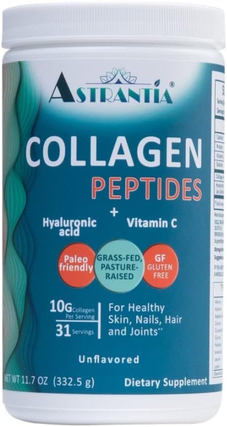ASTRANTIA Collagen Peptider pulver, Grass-fedt Unflavored kollagen med Hyaluronsyre og vitamin C for sunne negler, hud, hår og ledd | Paleo Vennlig | Glutenfri | Ikke GMO |11.7 OZ