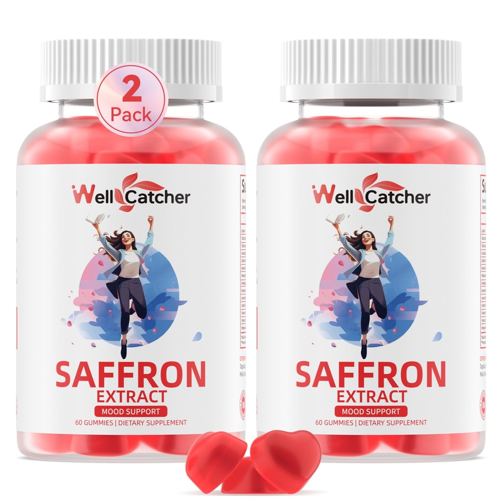 Saffron Gummies for voksne barn - Økologisk Saffron Extract Supplement for kvinner Sukker Gratis for Mood Balance Støtte Bedre søvnmetabolisme med vitaminer Ikke GMO Jordbær Flavored 60 dagers forsyning