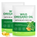 Olje av Oregano Softgels 6000mg, 2 i 1 Formulert med svart frøolje 200mg, immunstøtte, Oregano oljekapsler organisk, naturlig forsvarstilskudd, ikke-GMO, lett å svelge, 240 Softgels