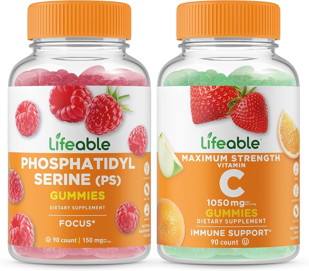 Livbar fosfatidyderin (PS) + Vitamin C 1050mg, Gummies Bundle - Great Tasting, vitamin Supplement, Glutenfri, GMO Free, Chewable Gummy