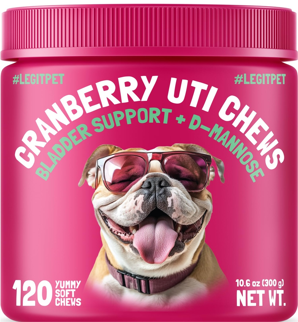 Cranberry UTI Chews for hunder Bladder Support + D-Mannose støtter nyre urinveistraktasje og bladder helse naturlig tranebær velvære supplement immunsystem Booster naturlig kjæledyr antioksidant 120 Chews