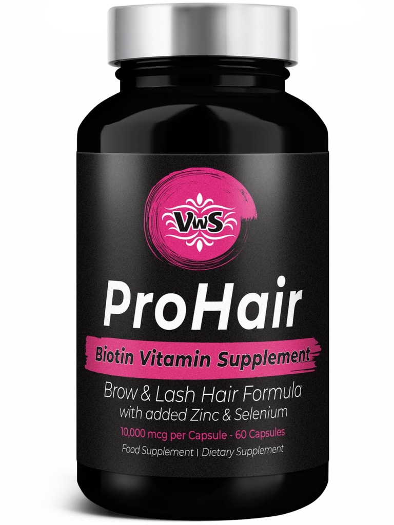 VWS Biotin 10.000 mhg Diett Supplement w/Zinc & Selenium å fremme tykkere hårvekst, sterkere negler og sunn hud for kvinner og menn, 60 vegansk kapsler