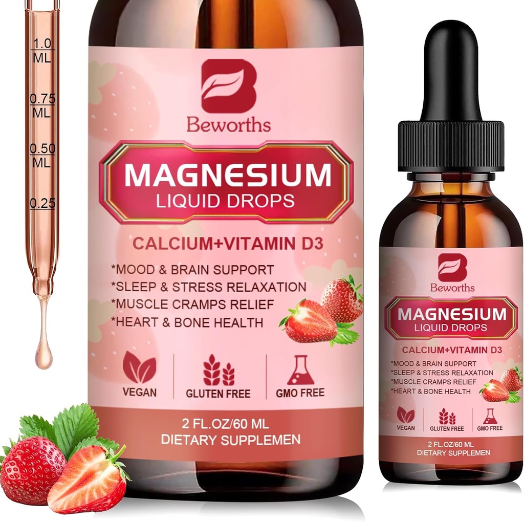 Magnesium flytende dråpe, magnesiumglycinat Supplement Kompleks med Magnesium Taurat, Citrat, Kalsium, Kalium, Vitamin, Sink - Støtte avslapning, energi og Bobel helse