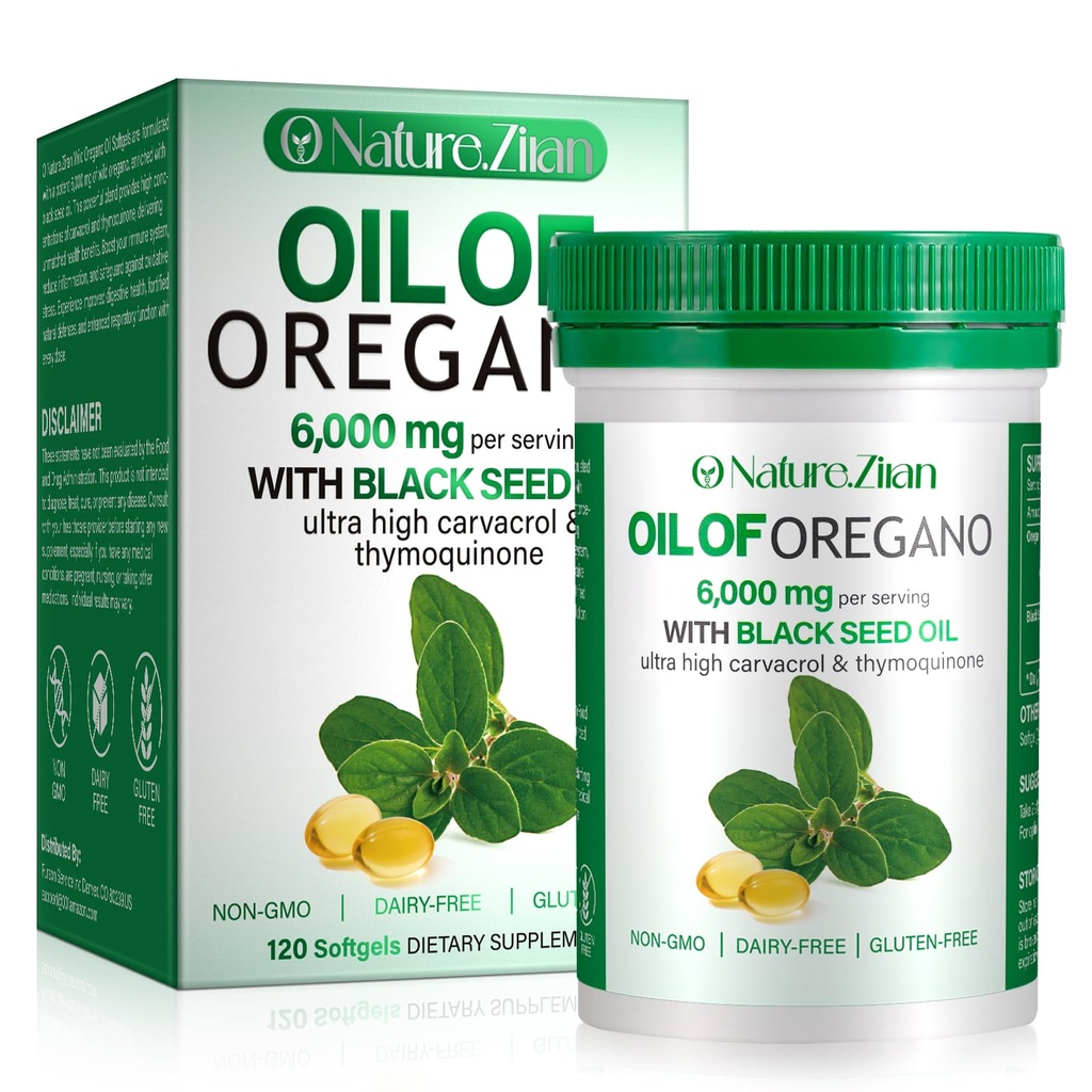 Olje av Oregano Softgel - organisk olje av Oregano med svart frø - 2 i 1, 120 greve