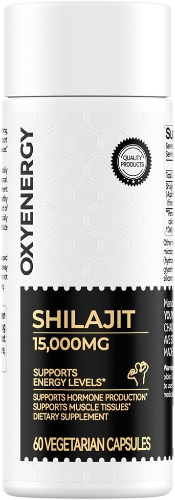OxyEnergy Shilajit Capsules for menn og kvinner,Pure Himalayan Shilajit 15.000 mg,Stamina & Immune Support,60 Vegetariske kapsler