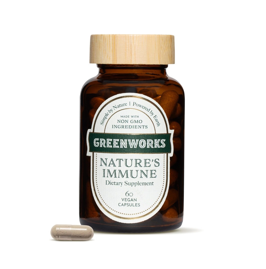 Greenworks Nature’s Immune – Organisk daglig immun støtte med eldrebær, Echinacea, Ginger, Turmeric & Medical Mushrooms – Vegansk, ikke-GMO, Glutenfri – 30 Services