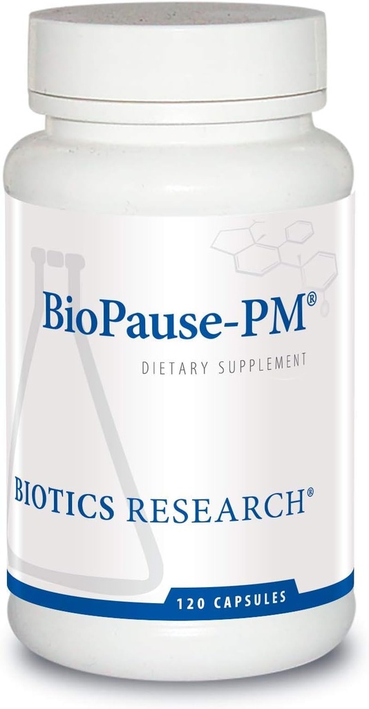 Biotikk forskning Biopaus PM Night Time Menopausal støtte Hormonal Balance, Svart Cohosh, sitron Balm, Passionflower, fremmer avslapning og ro, regulerer sirkadisk rytmer, søvn regelmessig 120 Caps