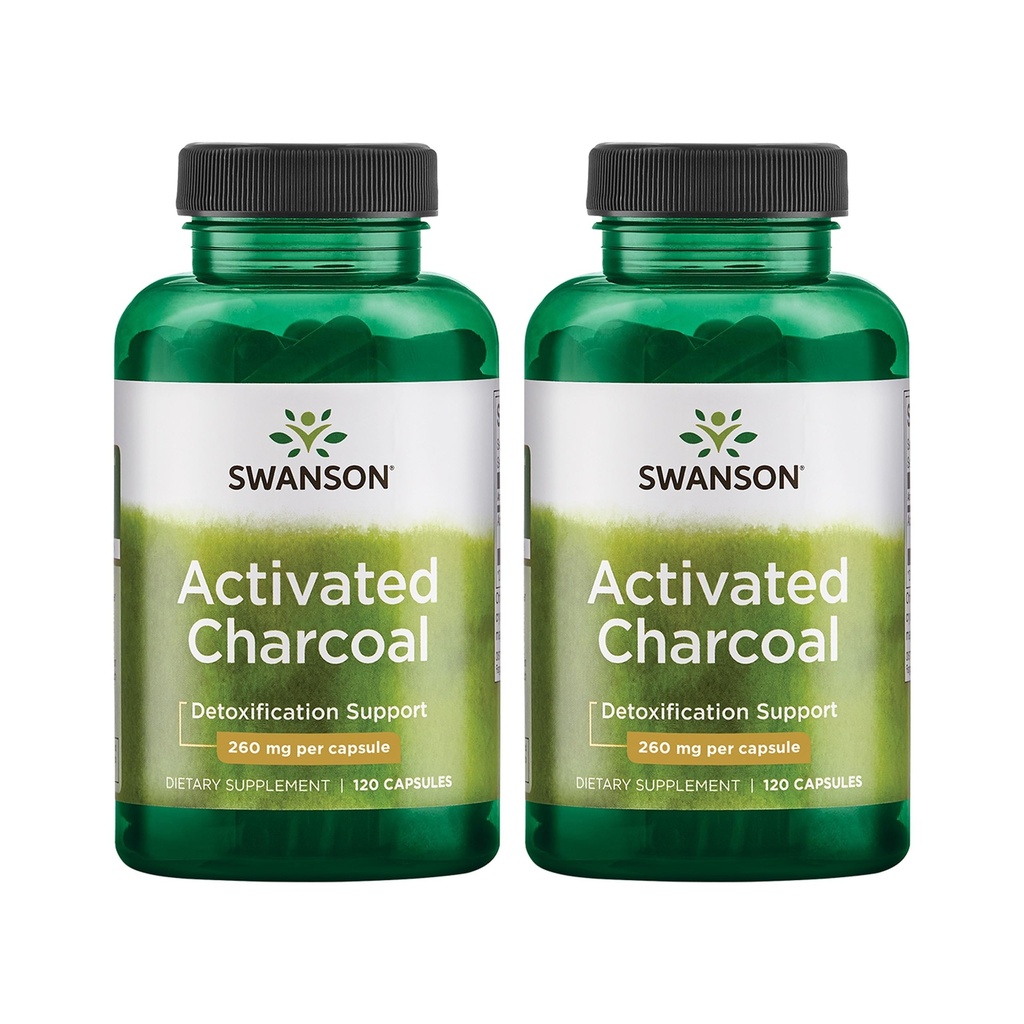 Swanson Aktivert Charcoal - Naturlig Supplement støtter sunn absorpsjon - Hjelper w/Bloating & Vedlikehold Bowell Regularity - (120 Kapsler, 520 mg per servering) 2 Pakke