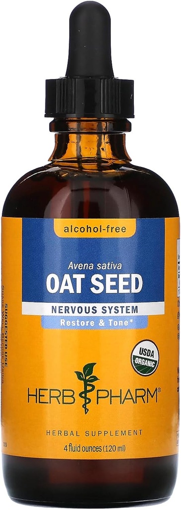 Herb Pharm Certified Organic alkoholfri havrefrø glyceritt for nervesystem støtte - 4 Ounce