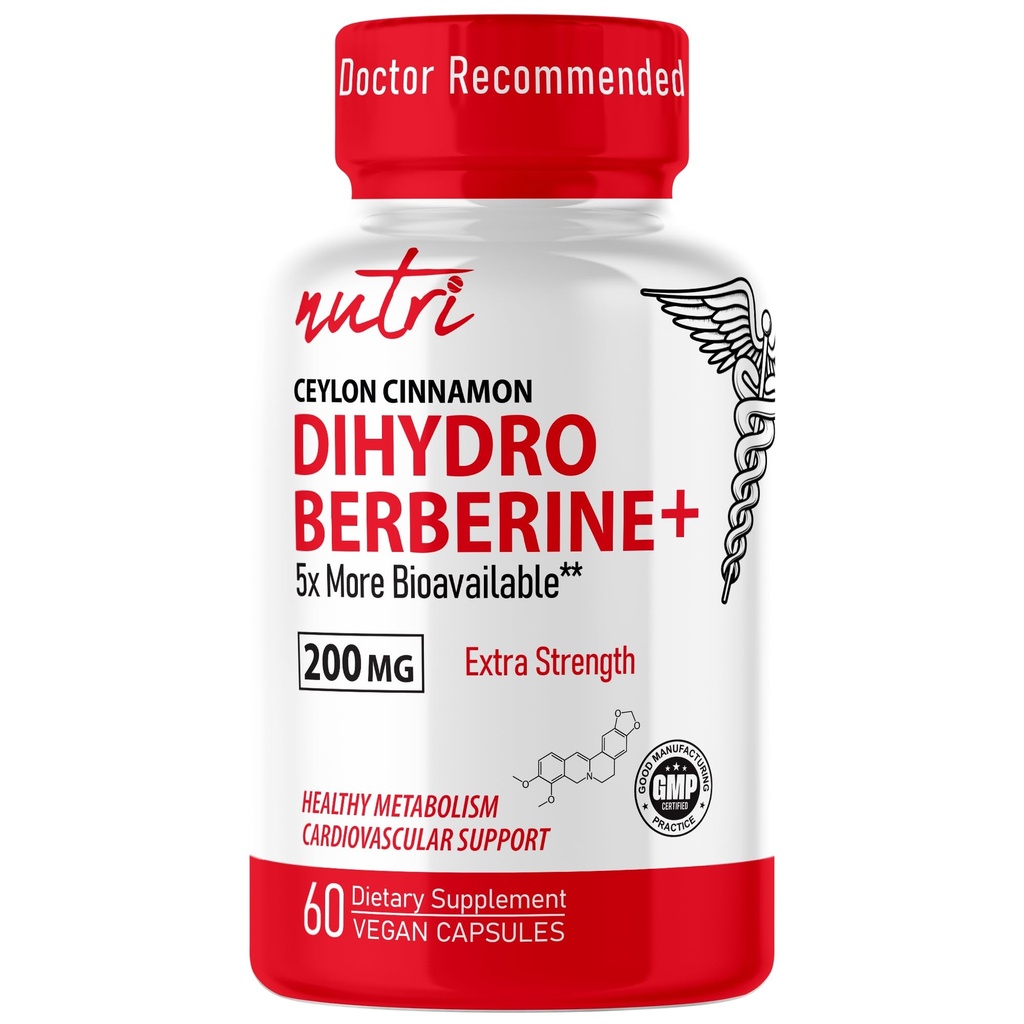 Naturens Fusions Dihydroberberin Supplement 200mg 60 kapsler - med Ceylon kanel, 5X mer effektiv enn vanlig Berberine HCL - Nutri Supplements