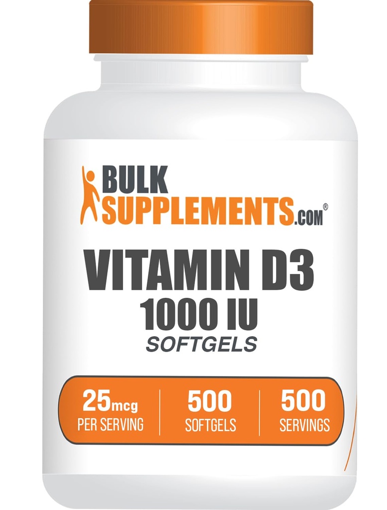 BulkSupplements.com Vitamin D3 1000IU Softgels - Kolecalciferol, D3 Supplement, vitamin D 1000 IU - 1 vitamin D3 Softgel (25mcg vitamin D) per servering, 500 Count (pakke av 1)
