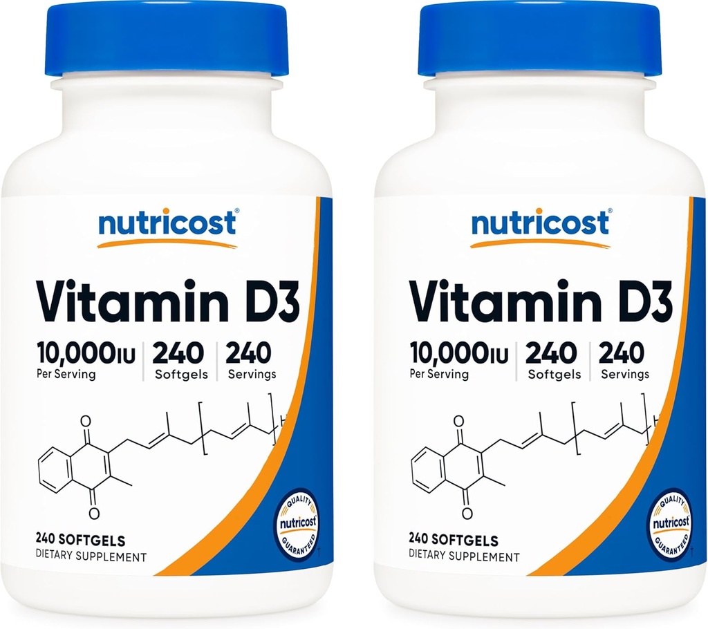 Nutricost vitamin D3 10.000 IU, 240 Soft Gel Caps (2 flasker)