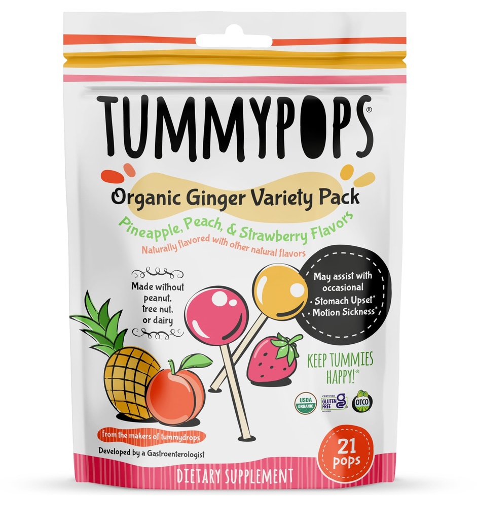 USDA Økologisk Tummypops Ginger Variety Pack (Pineapple, Peach, & Strawberry)