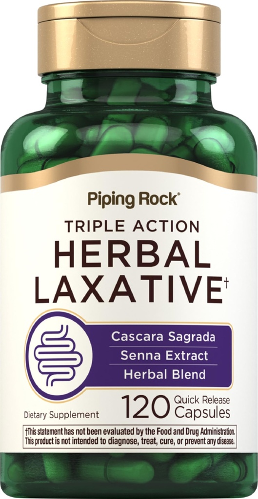 Piping Rock Herbal Laxative Capsules | 120 greve | Triple Action Supplement blanding med Cascara Sagrada og Senna Extract | Ikke-GMO, Glutenfri