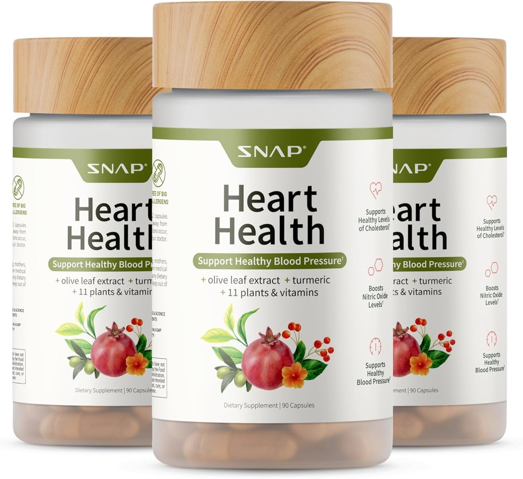 Snap Supplements hjerte helse kosttilskudd og blodsirkulasjon kosttilskudd, 270 kapsler