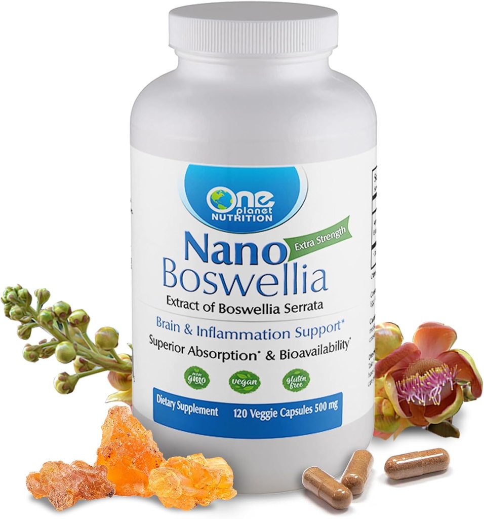 En Planet Nutrition Nano Boswellia 500 mg Veggie Capsules (120 serveringer), Boswellia serrata Resin, støtter kognitiv funksjon for hjernehelse, ikke-GMO, Vegansk, Glutenfri