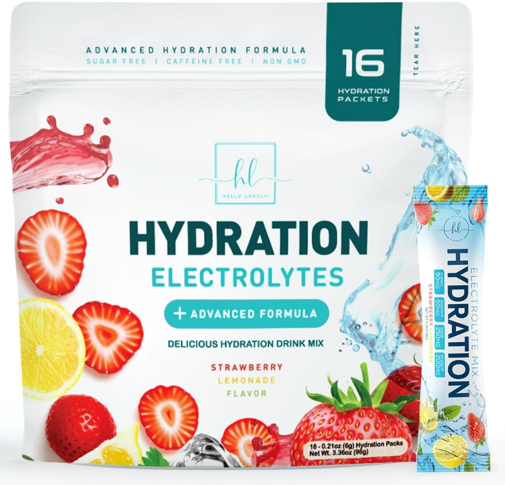 Elektrolyser Hydration Packets - Keto Recovery pulver med kalium, magnesium, natrium, sink og vitamin C, sukkerfri, Hydration Elektrolytt flytende drikke blander, Vegan, Jordbær sitron (16 pakke)