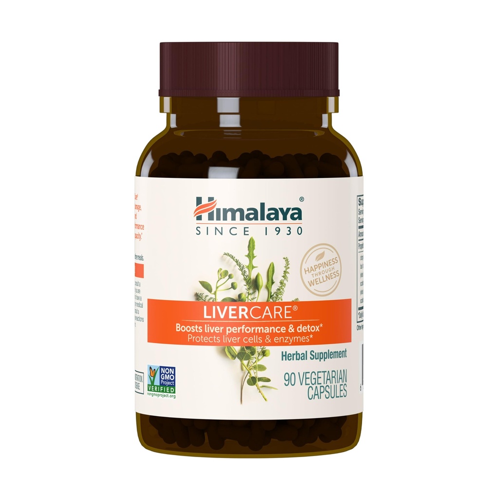 Himalaya LiverCare for total leverstøtte, rengjøring og detox, beskytter celler og enzymer, 375 mg, 180 kapsler, 90 dagers forsyning