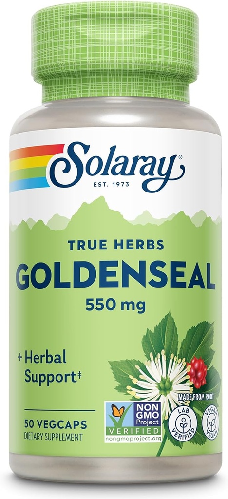 SOLARAY Goldenseal Root 550mg - Golden Seal Kapsler - Herbal Kosttilskudd for wellness Support - Ikke-GMO, Vegansk, Glutenfri, Lab Verifisert, 60-dagers pengene tilbake garanti, 50 Serveringer, 50 Vegkaps