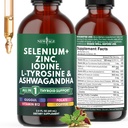 Thyroid Support Drops - Selenium, Sink, Iodin, L Tyrosin, Ashwagandha, Turmeric, Schisandra Guggu, Cayenne, Basil - Flytende Supplement Folate Kobberalkohol -Gratis, Vegan, Ikke-GMO – 2 oz