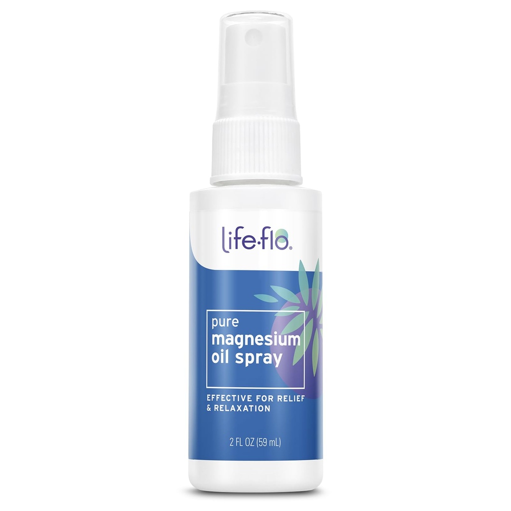 Life-flo ren magnesiumolje Spray w/Konsentrert Magnesium Klorider fra Zechstein Seabed, beroligende lindring og avslapping, beroliger muskler og ledd, 60-dagers garanti, ikke testet på dyr, 2oz