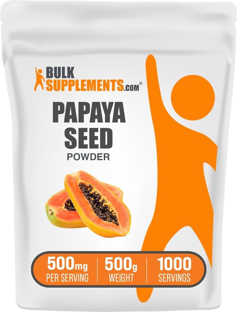BulkSupplements.com Papaya Seed Powder - Carica Papaya frø, ernæringstilskudd, for Digestiv & Gut støtte - Glutenfri, 500 mg per servering, 500g (1,1 lbs) (Pack of 1)