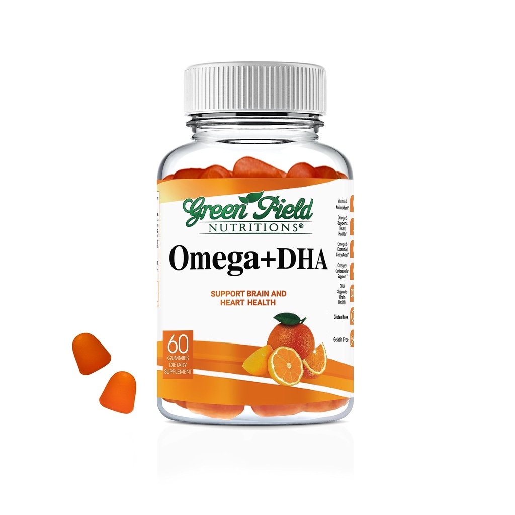 Greenfield Nutritions Halal Omega 3 Chewable Gummies med DHA for voksne - 60 Gummy Halal Vitaminer, støtter hjerne, hjerte og immunsystem - Vegansk, ikke-GMO Glutenfri Gelatin-fri Halal Vitamin