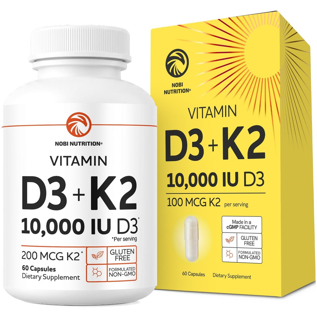 Vitamin D3 K2 5000 IU for immunsystem, sterke bein og tannstøtte ® Vit D3 125mcg, vitamin K2 MK7 100mcg, kalsium 210mg & BioPerine ® 3. party testet, ikke-GMO ® 60 kapsler (2 måneders forsyning)