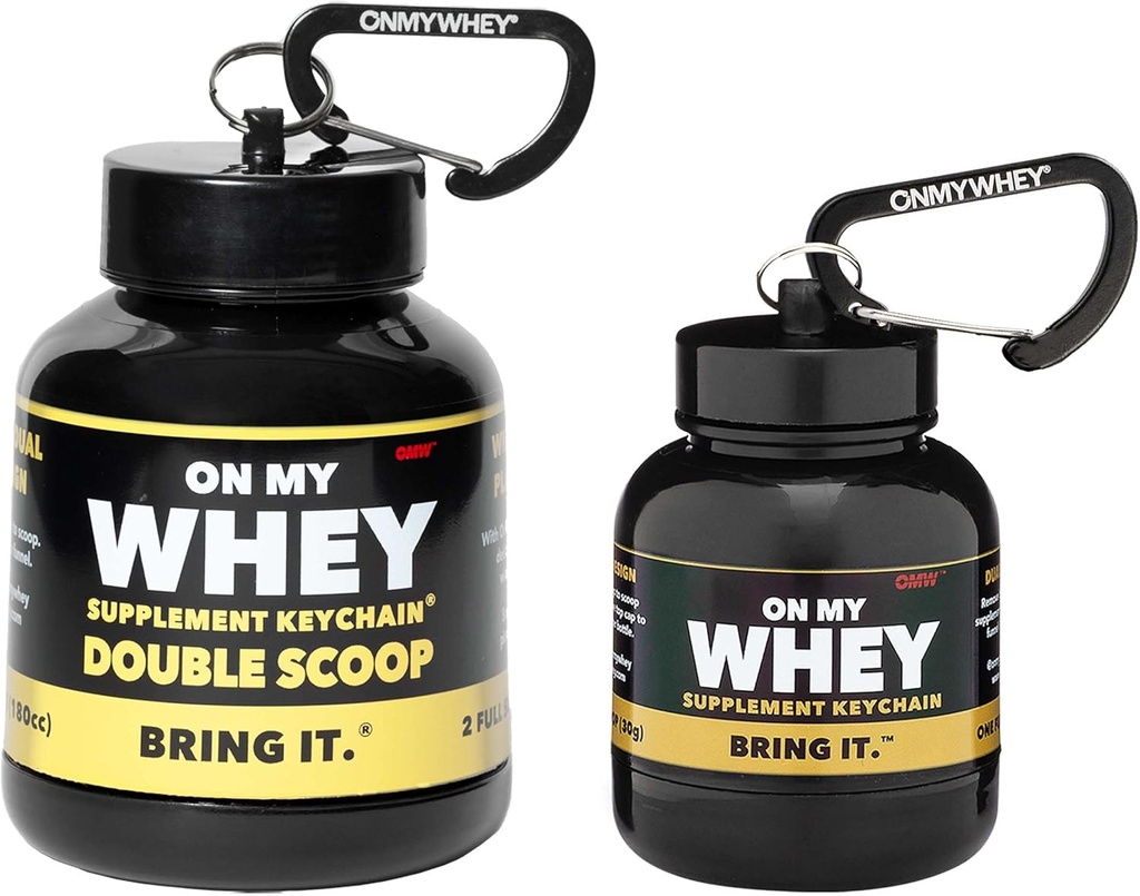 ONMYWHEY Protein pulver container å gå - reise vannflaske Funnel For blandinger, bærbare pre trening kosttilskudd beholdere og dispensere Funnels, Mini preworkout kosttilskudd Holder Keychain flasker