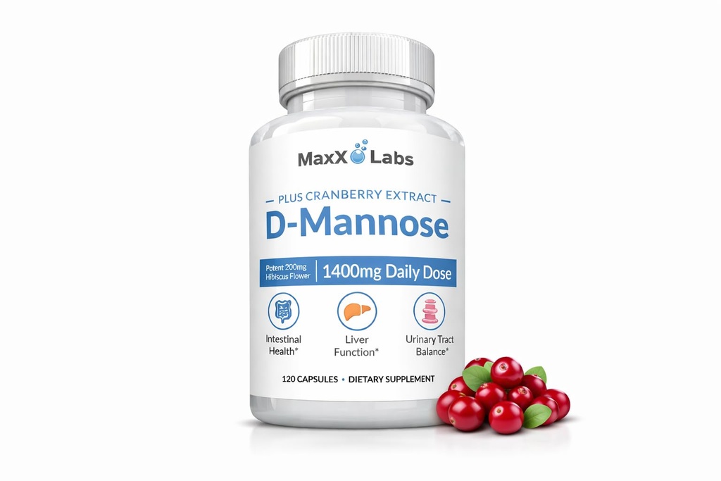 D Mannose Kapsler - Rask fungere 1400 MG ekstra styrke DMannose Capsule for blader helse med Potent Cranberry ekstrakt & Hibiscus Blomster støtter UTI Relief Supplement - 120 Ct