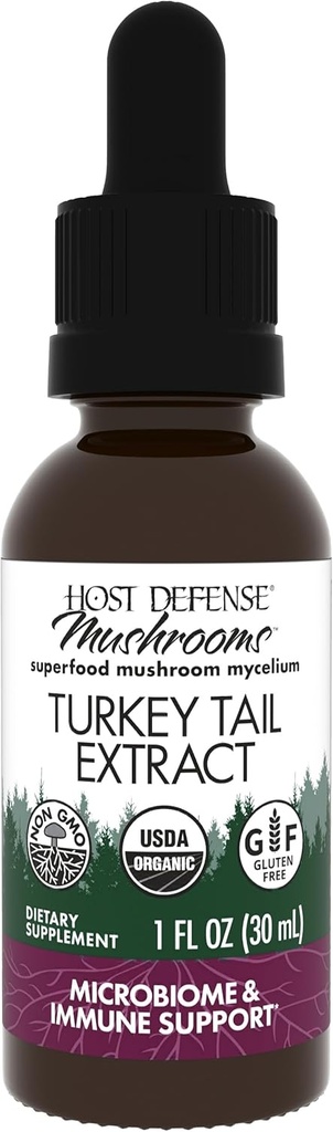 Host Defense Tyrkia Tail Extract - Digestiv Helse og immunrespons Støtte Supplement - Mushroom Supplement for Gastroom & Gut Microbiome Support - 1 oz (30 Serveringer)*