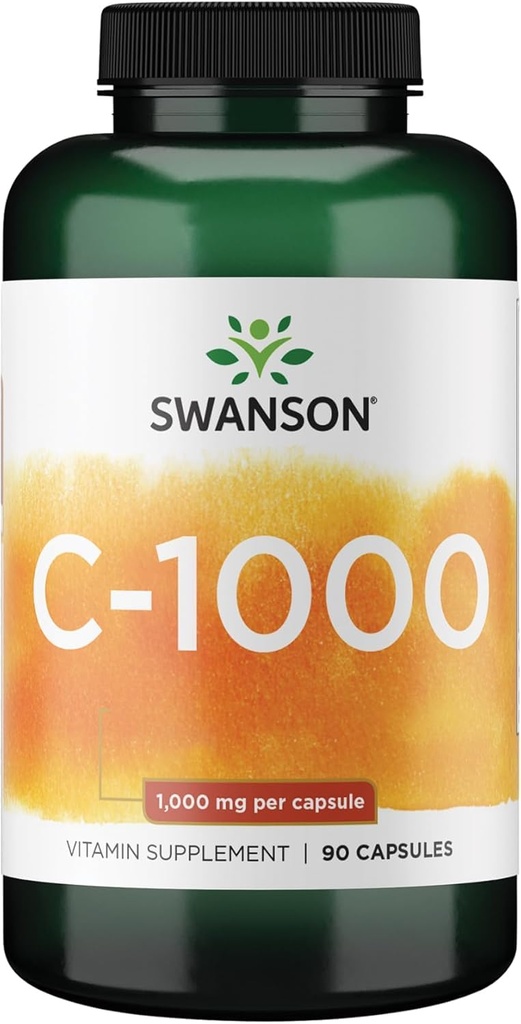 Swanson Vitamin C w/Rose HIPS - Herbal Supplement som fremmer hudhelse, hjerte helse og immunsystem - Naturlig formel som fremmer beskyttelse og velvære - (90 kapsler, 1000 mg hver)