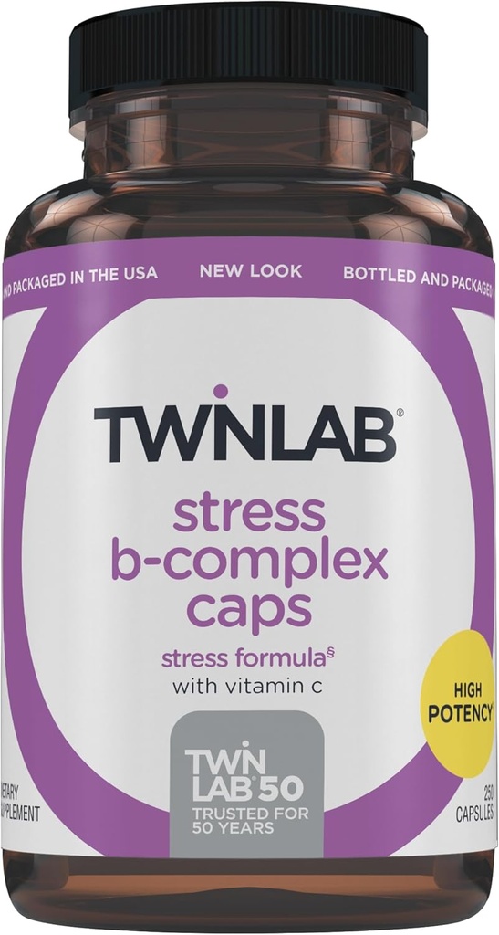 Twinlab Stress B-Complex Caps - Energistøtte Supplement med vitamin B12 og B6-250 Kapsler