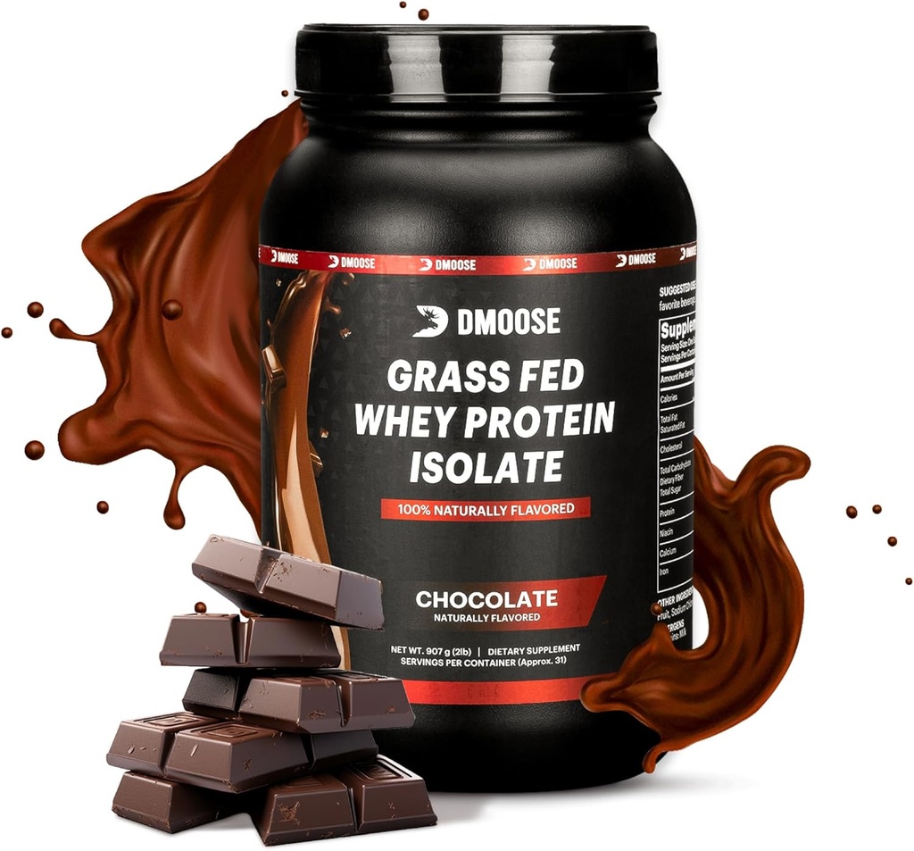 DMoose Grass Fed Whey Protein Powder - for muskelvekst og gjenoppretting, naturlig søt og flavored, rik på aminosyrer, rask absorberende ytelse formel (2 Lbs, sjokolade)