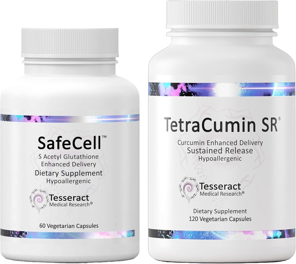 SafeCell S-Acetyl Glutation Supplement for nevro helsestøtte og TetraCumin SR felles støtte Supplement, uforbeholdbar frigjøring Turmeric Curcumin Metabolite