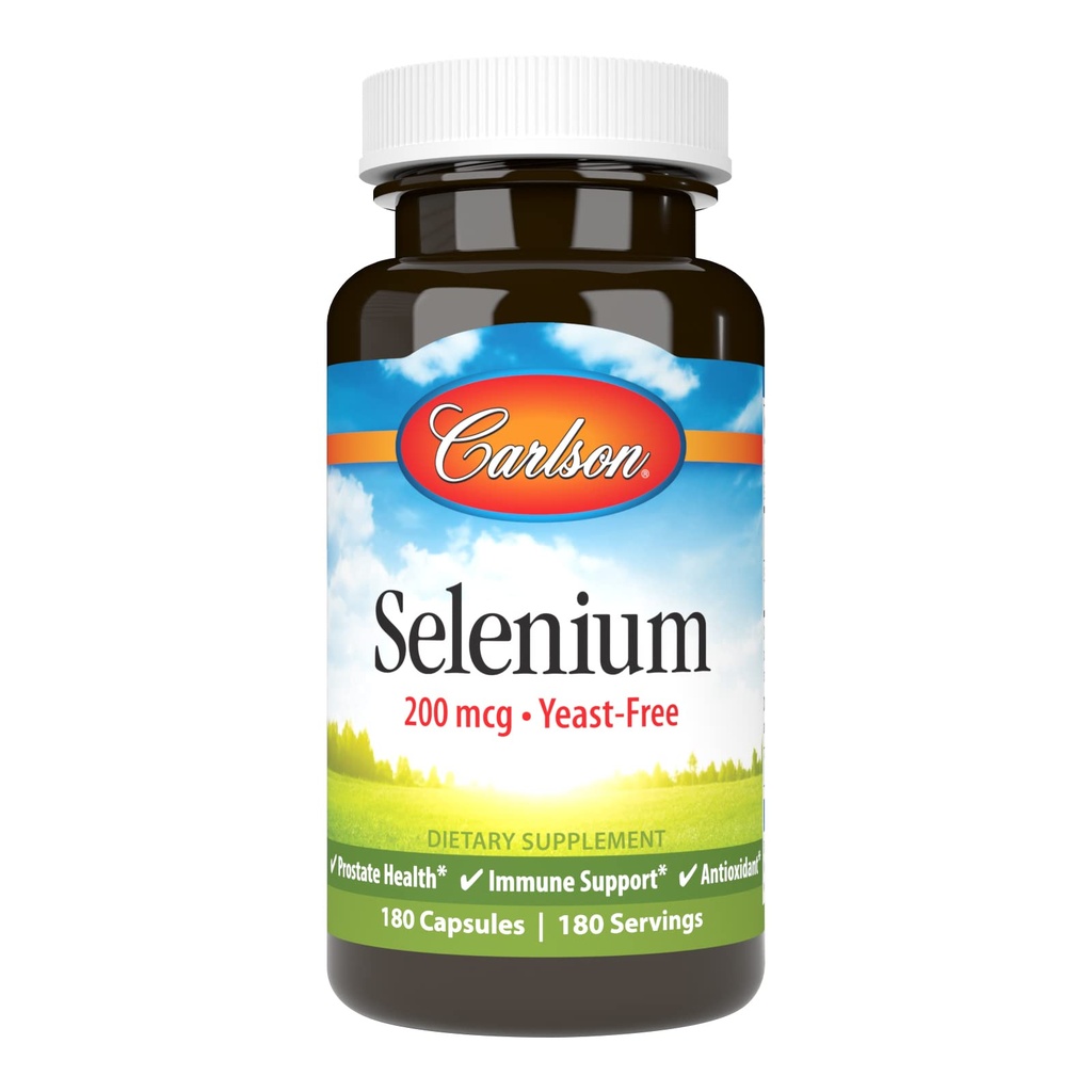 Carlson - Selenium, 200 mhg Yeast-Free, Prostate Health & Immune Support, Antioksidant, 180 kapsler