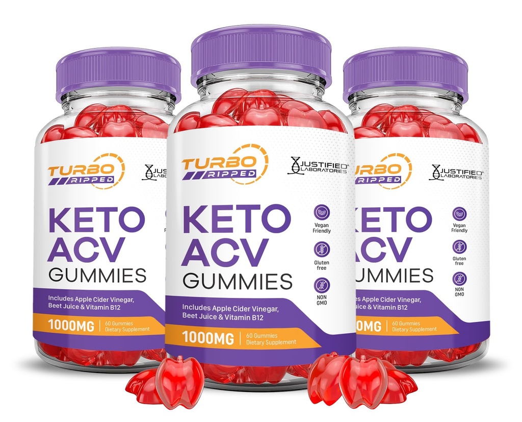 (3 Pack) Turbo Rippet Keto ACV Gummies Advanced Formula 1000MG Turbo Rippet Keto Gummies Apple Cider Vinegar Formulert med Pomegranate Beet Juice pulver B12 Vegansk Ikke GMO 180 Gummys