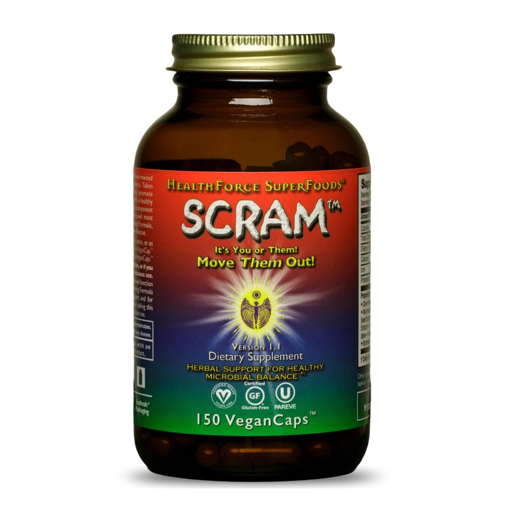 HealthForce Super Foods Scram - Herbal Supplement med melke Thistle, Wormwood & Black Walnut - Digestion støtte kapsler - 150 Vegan Kapsler