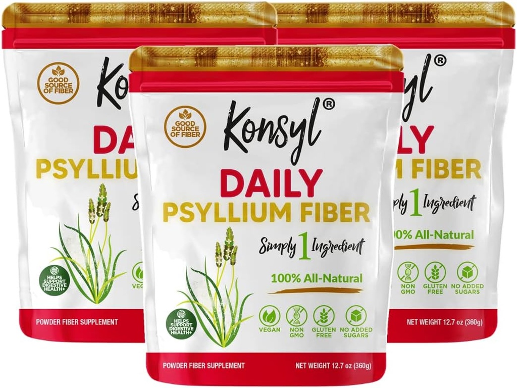 Konsyl daglig Psyllium Fiber, 3 Pakke, 360g Gusset Veske, Glutenfri, Ikke GMO, Ketovennlig, Uflavorert, Enkel blanding Fiber