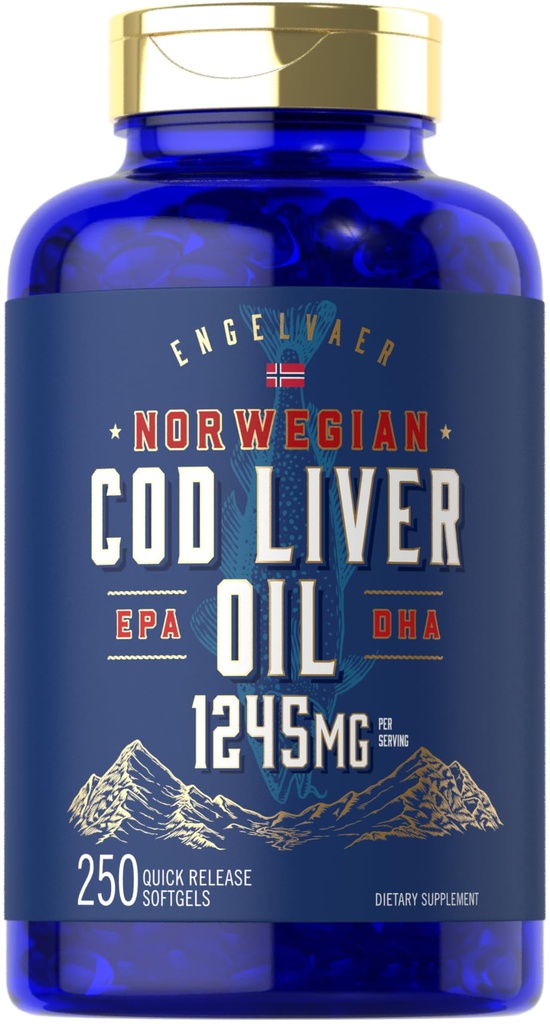 Carlyle Cod Liver Oil Softgels | 1245mg | 250 greve | Norsk | Ikke GMO, Glutenfri